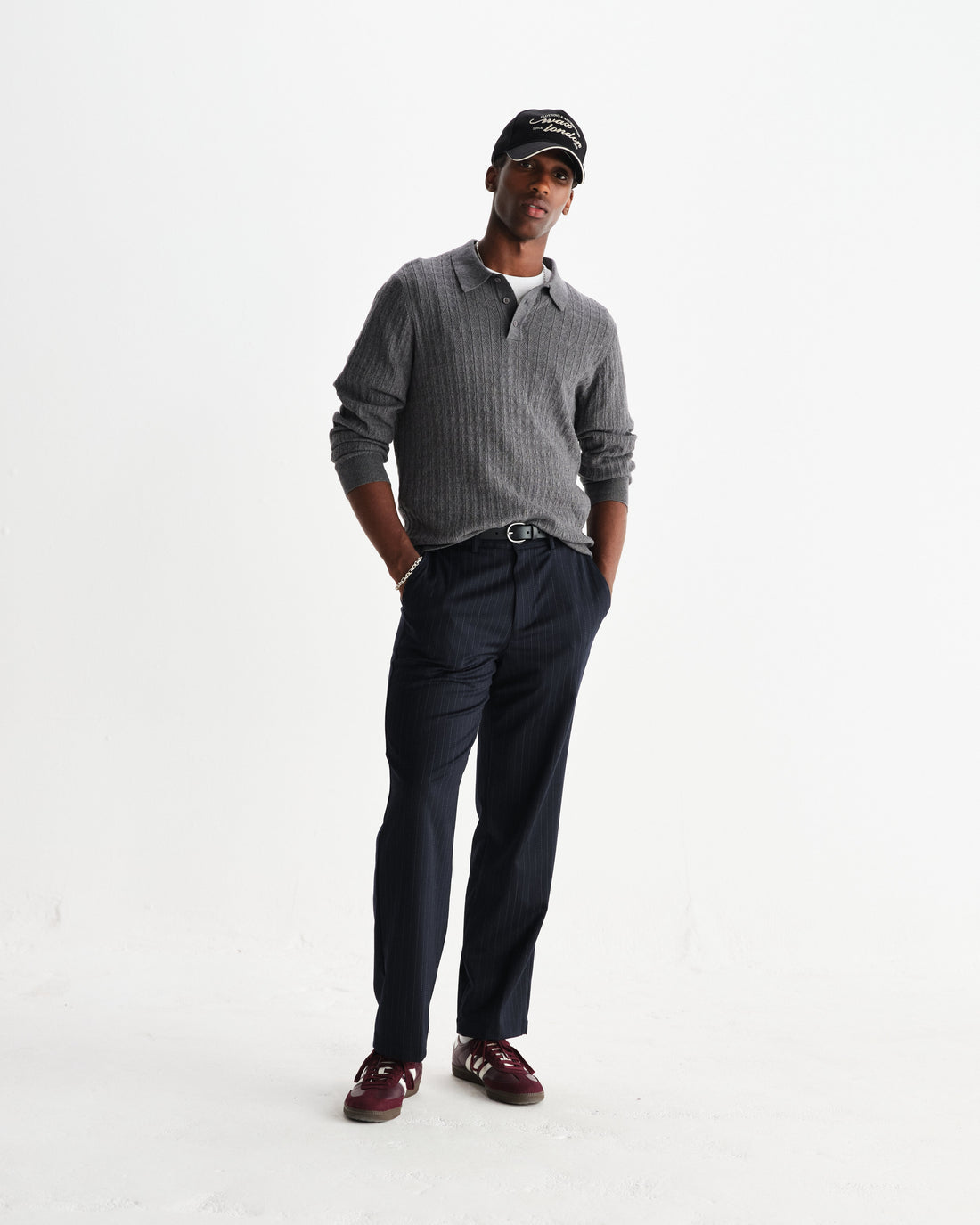 wax london men's Bayham - Navy Wool Blend Pinstripe Trousers
