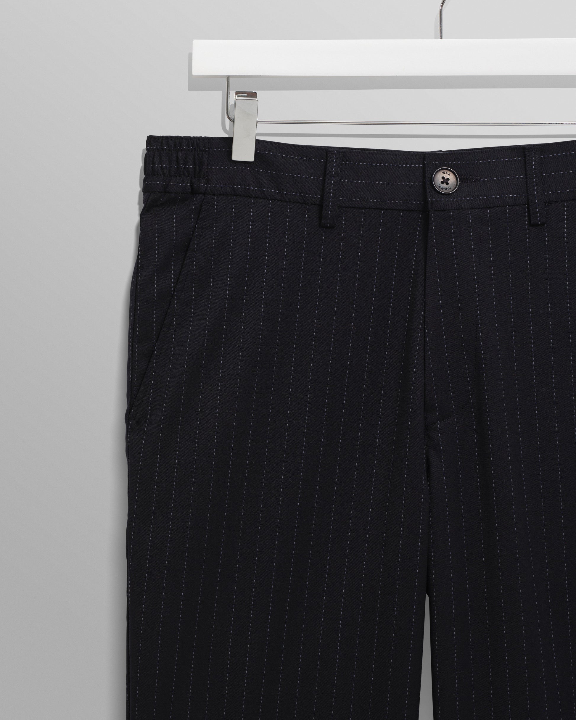 wax london men's Bayham - Navy Wool Blend Pinstripe Trousers