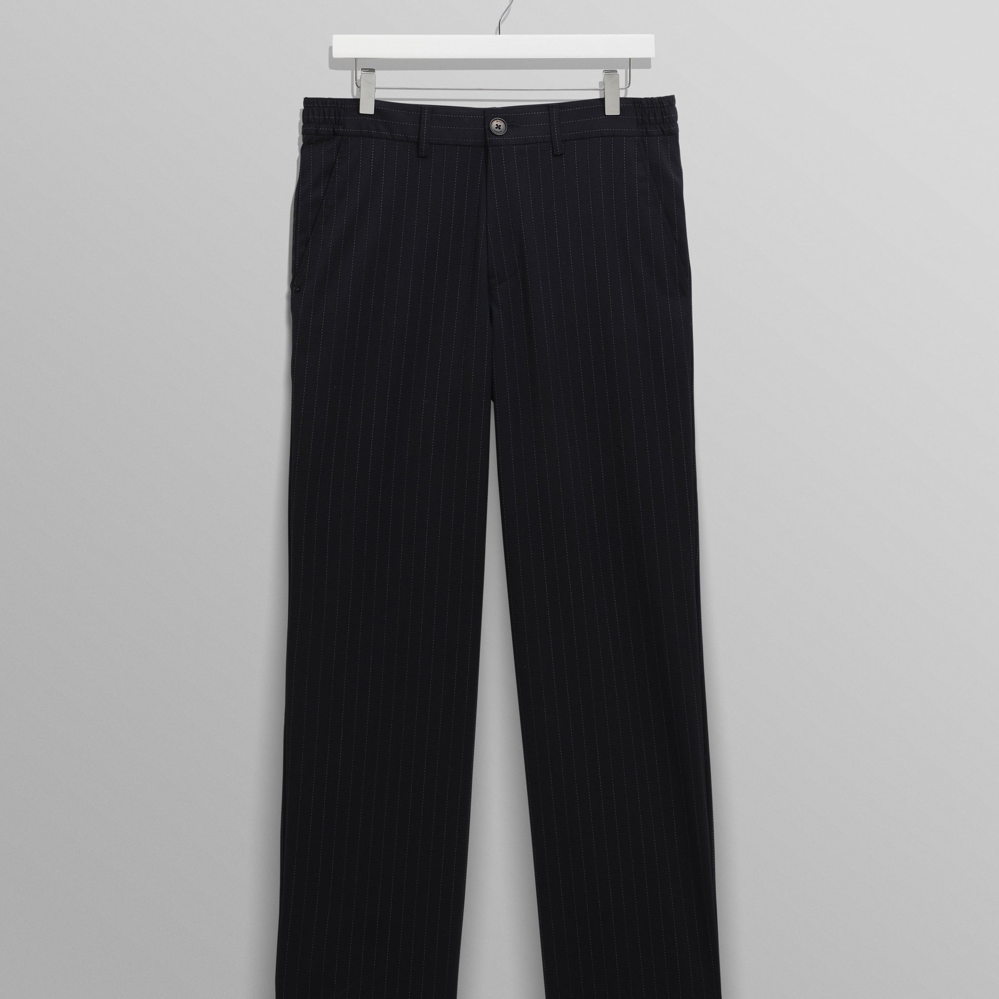 wax london men's Bayham - Navy Wool Blend Pinstripe Trousers