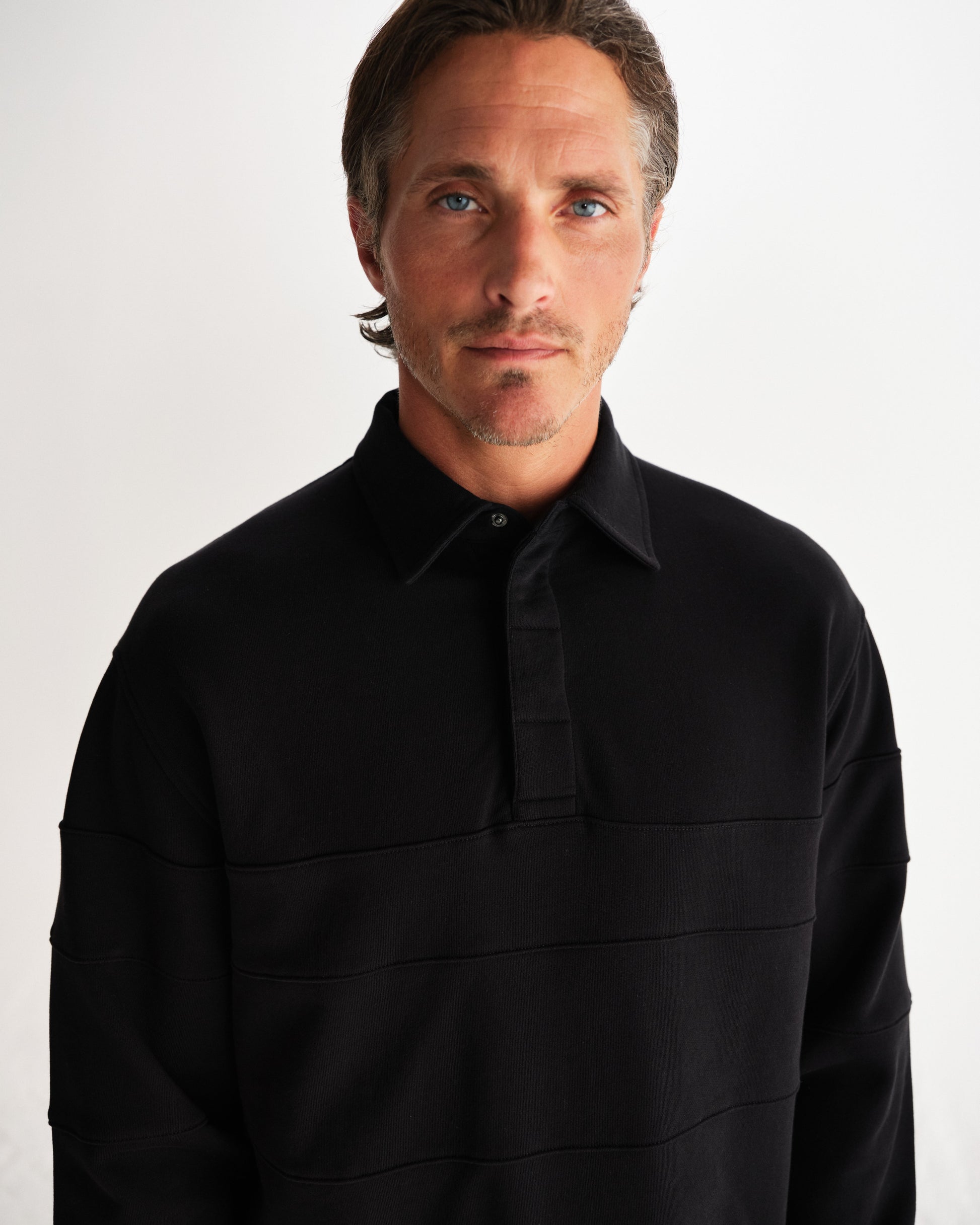 wax london men's Blen - Black Organic Cotton Rugby Shirt