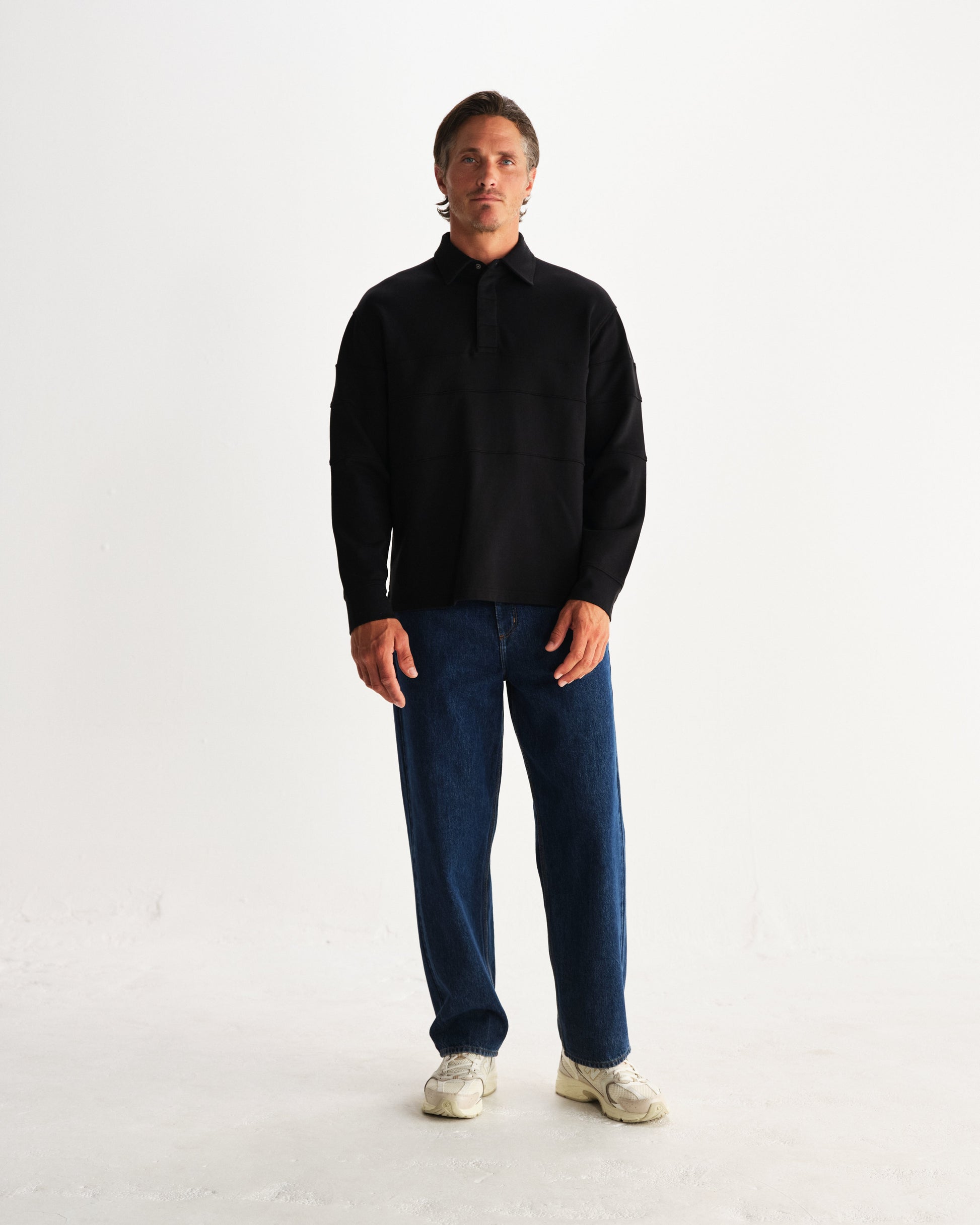 wax london men's Blen - Black Organic Cotton Rugby Shirt
