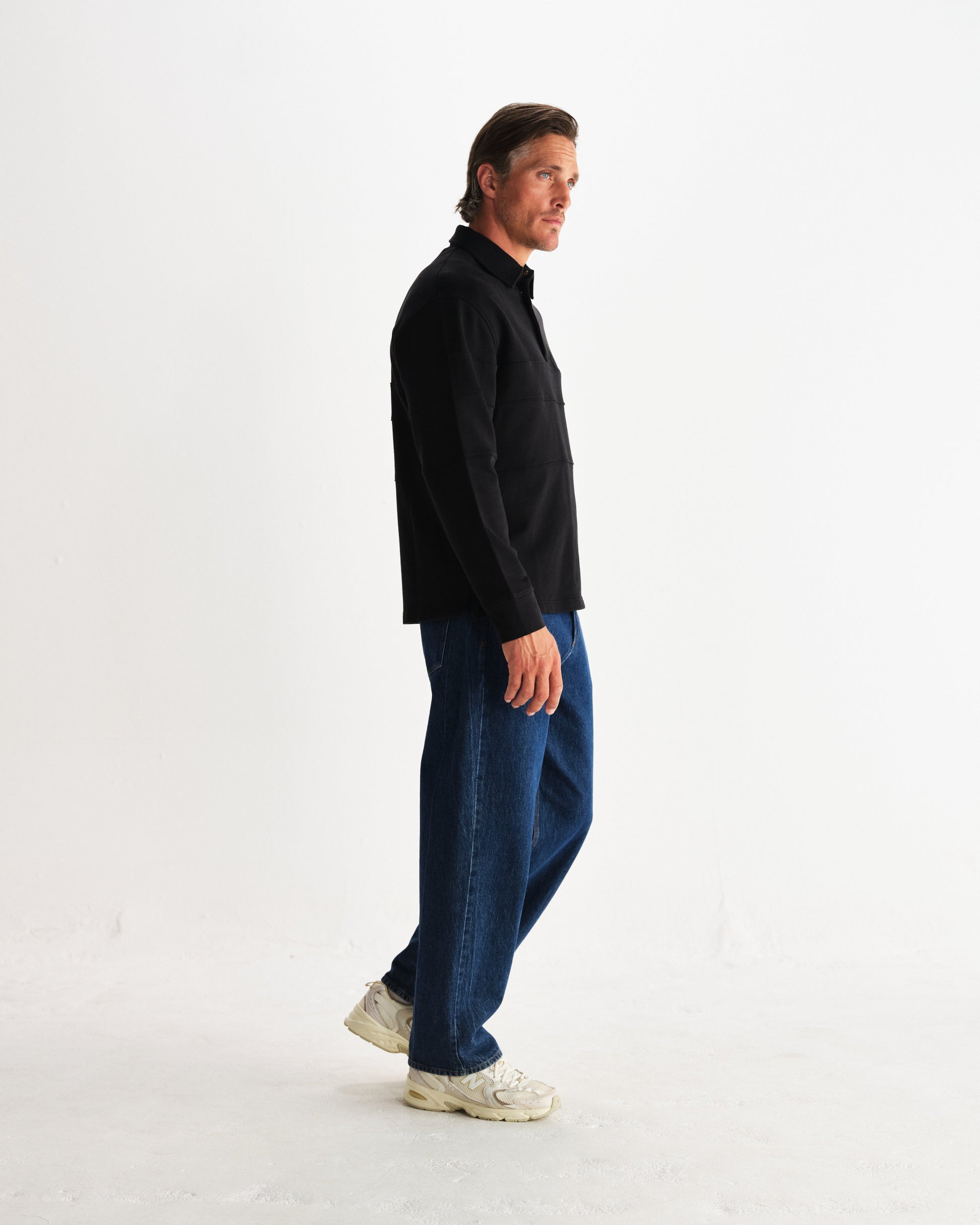 wax london men's Blen - Black Organic Cotton Rugby Shirt