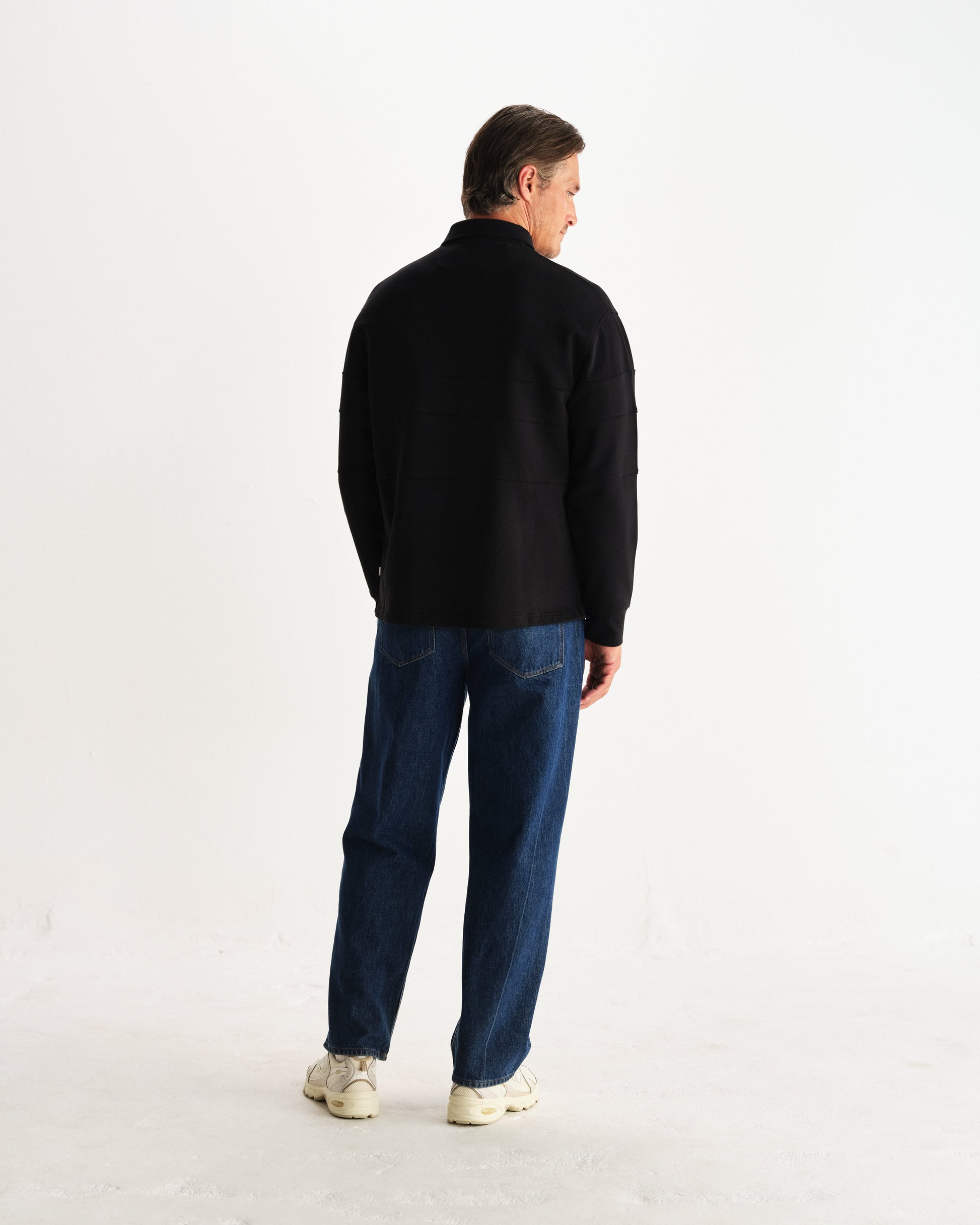 wax london men's Blen - Black Organic Cotton Rugby Shirt