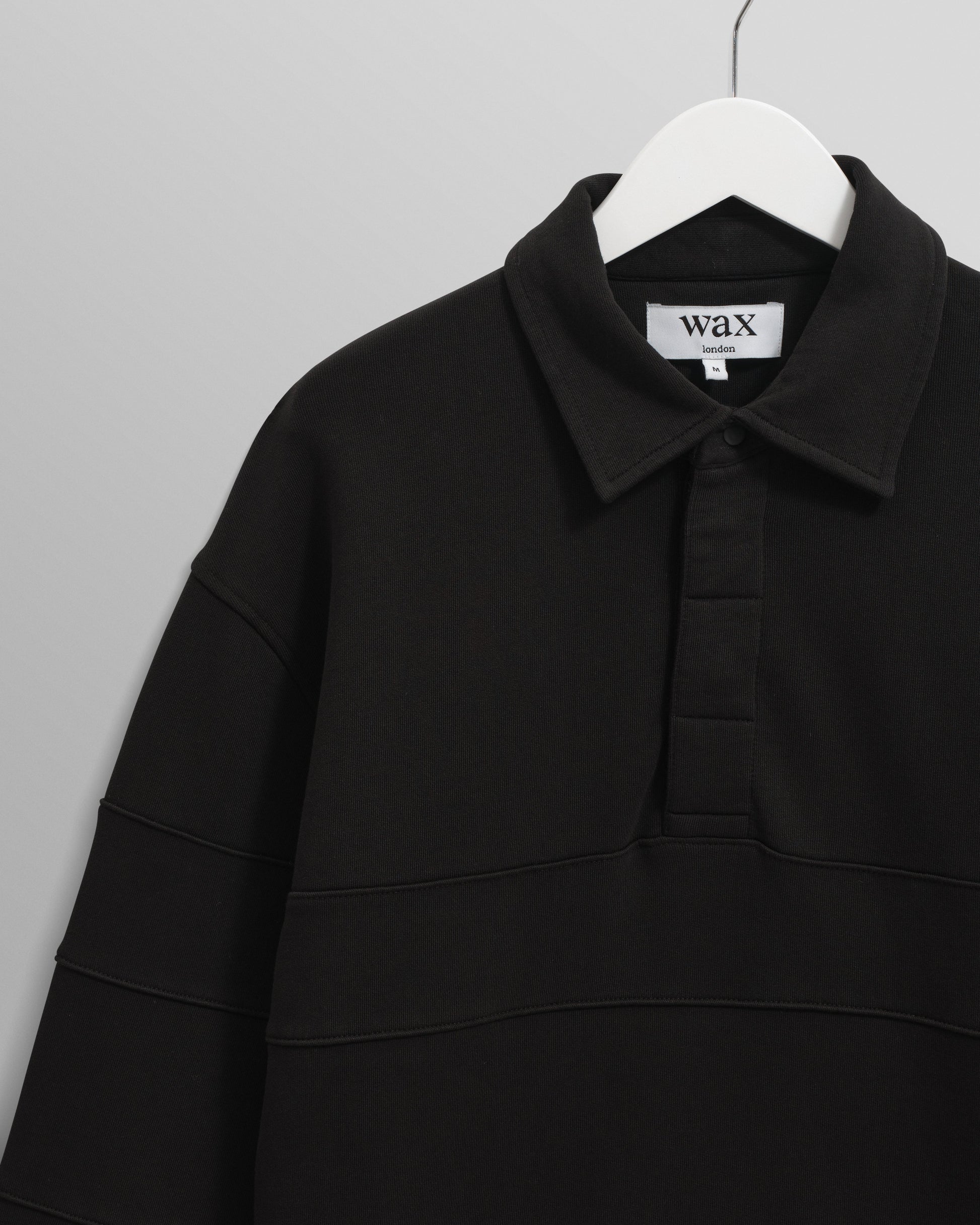 wax london men's Blen - Black Organic Cotton Rugby Shirt