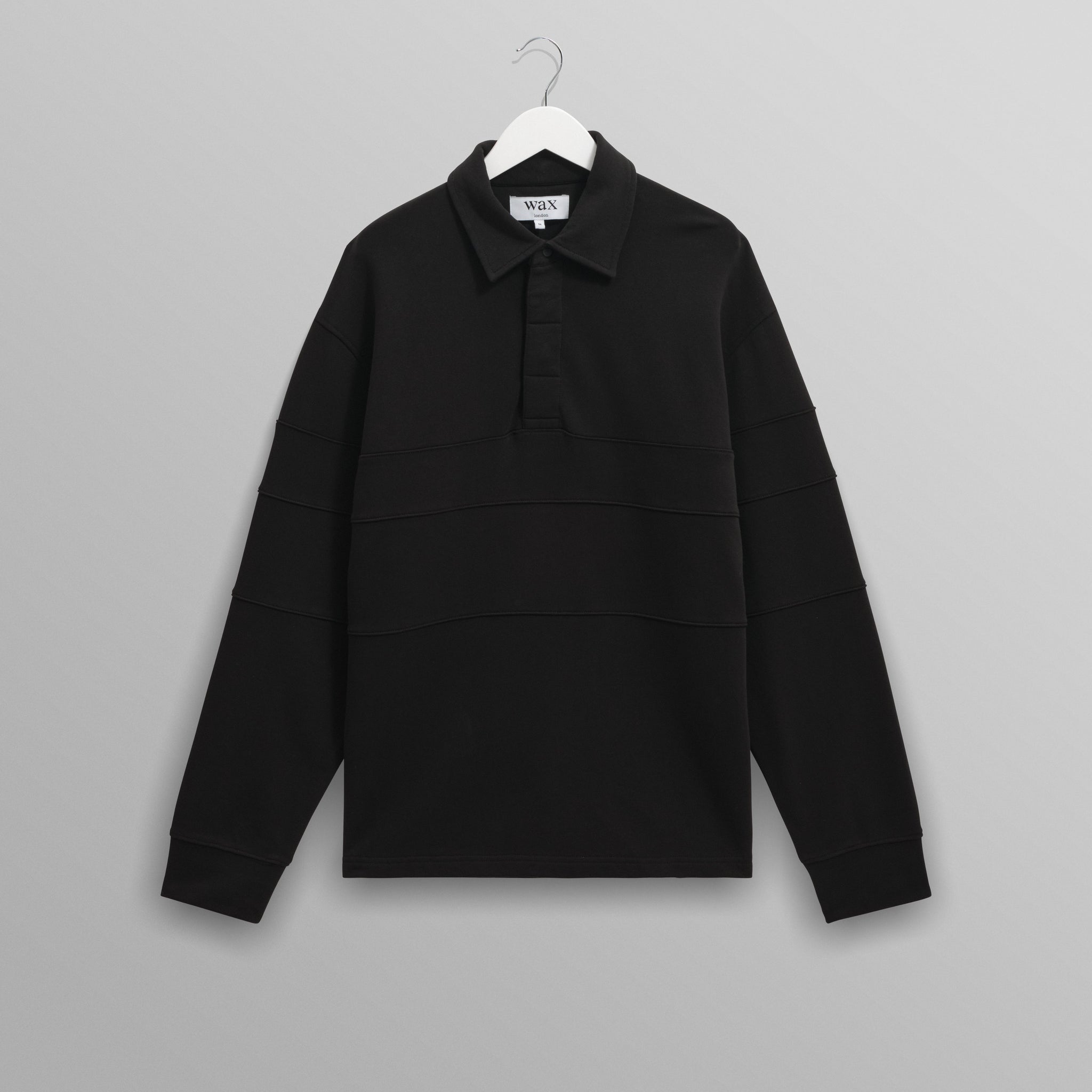 wax london men's Blen - Black Organic Cotton Rugby Shirt