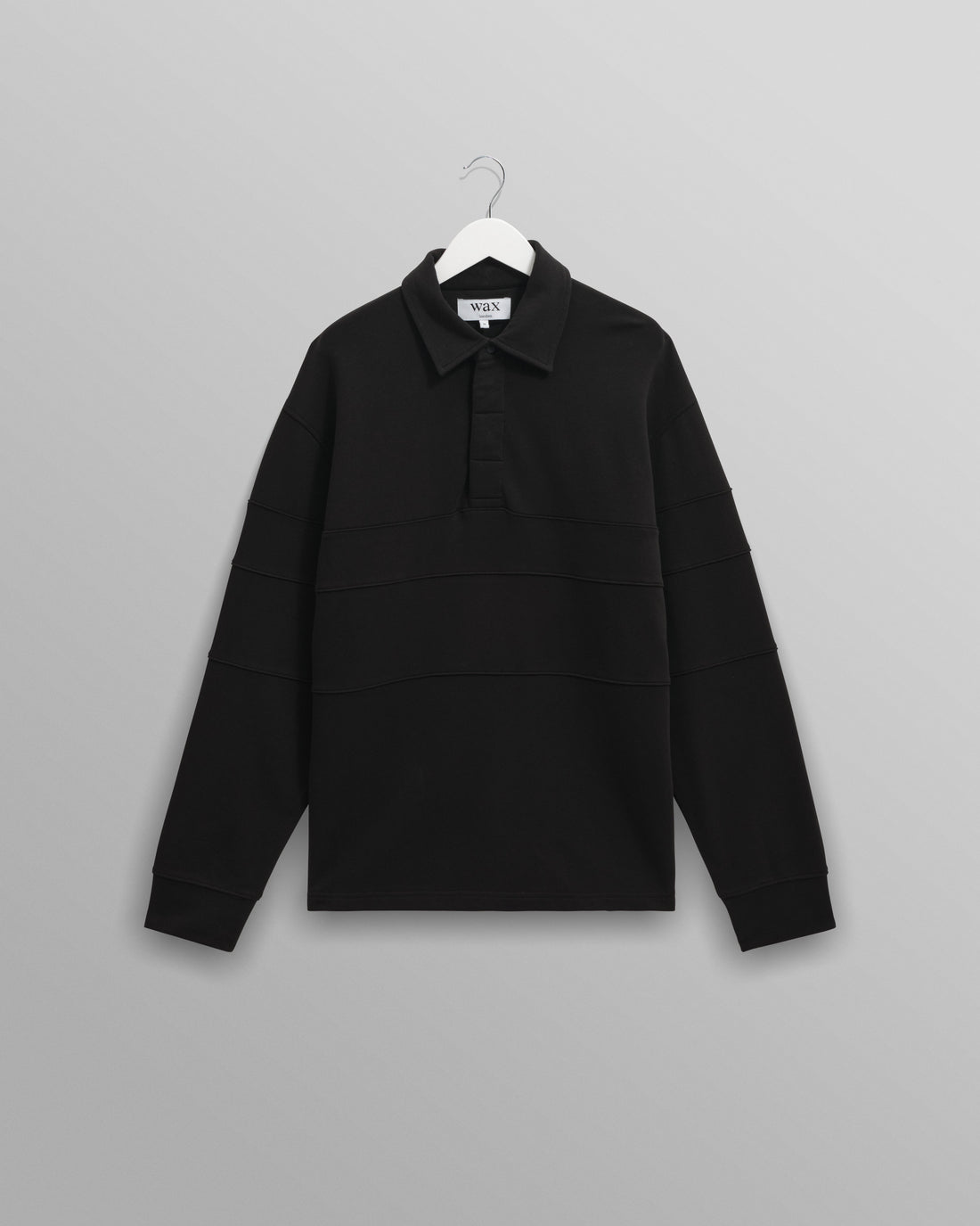 wax london men's Blen - Black Organic Cotton Rugby Shirt