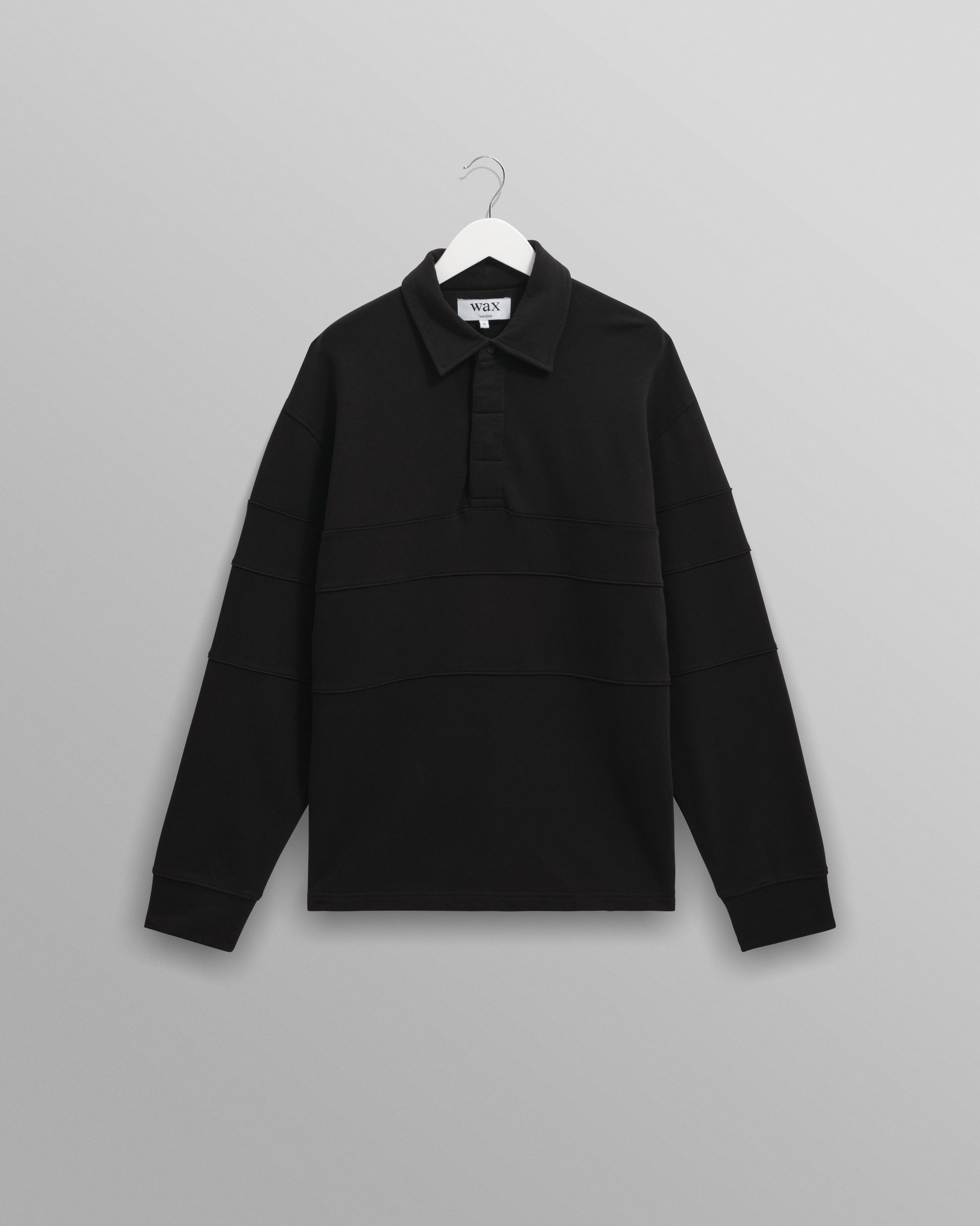 wax london men's Blen - Black Organic Cotton Rugby Shirt