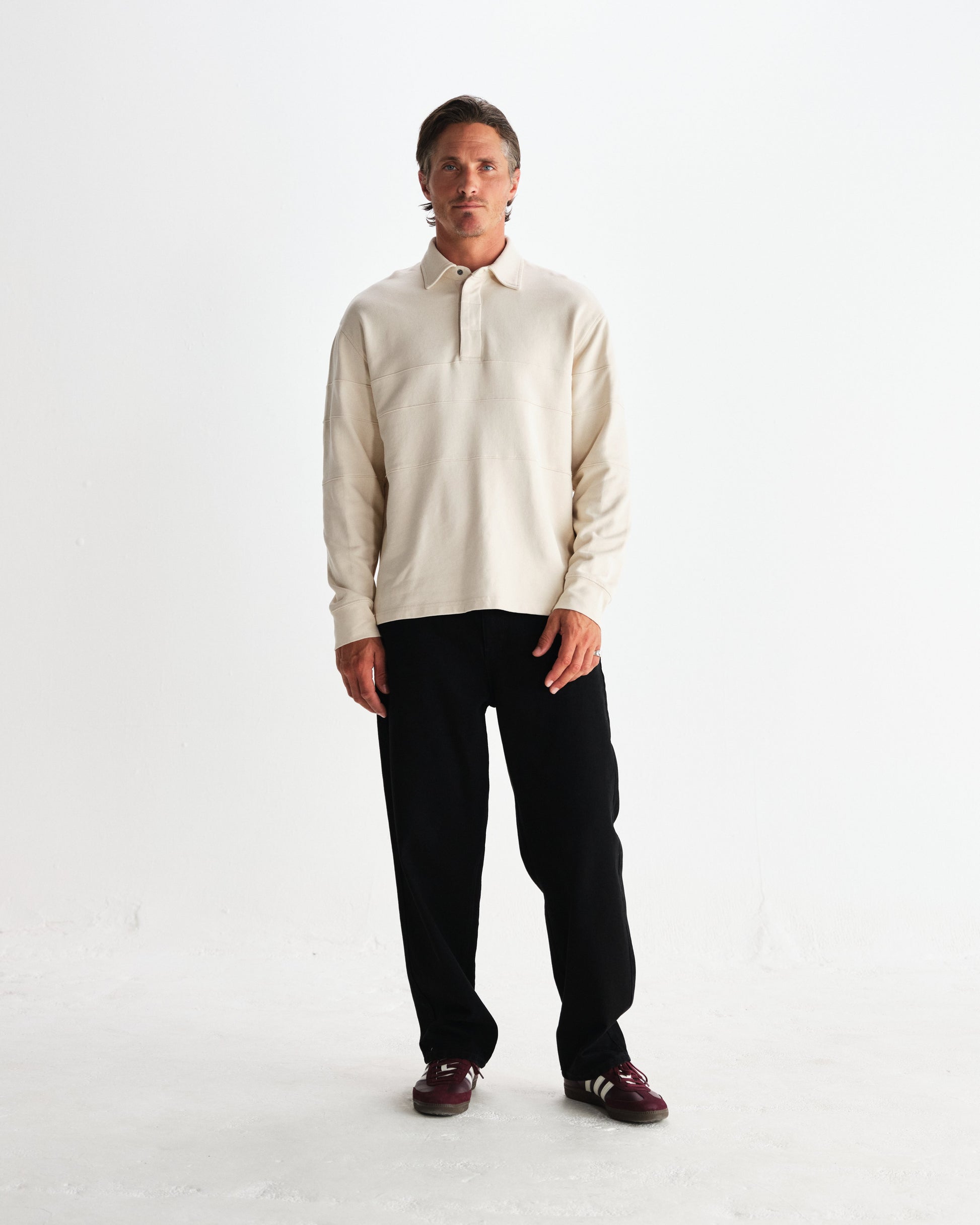 wax london men's Blen - Ecru Organic Cotton Rugby Shirt