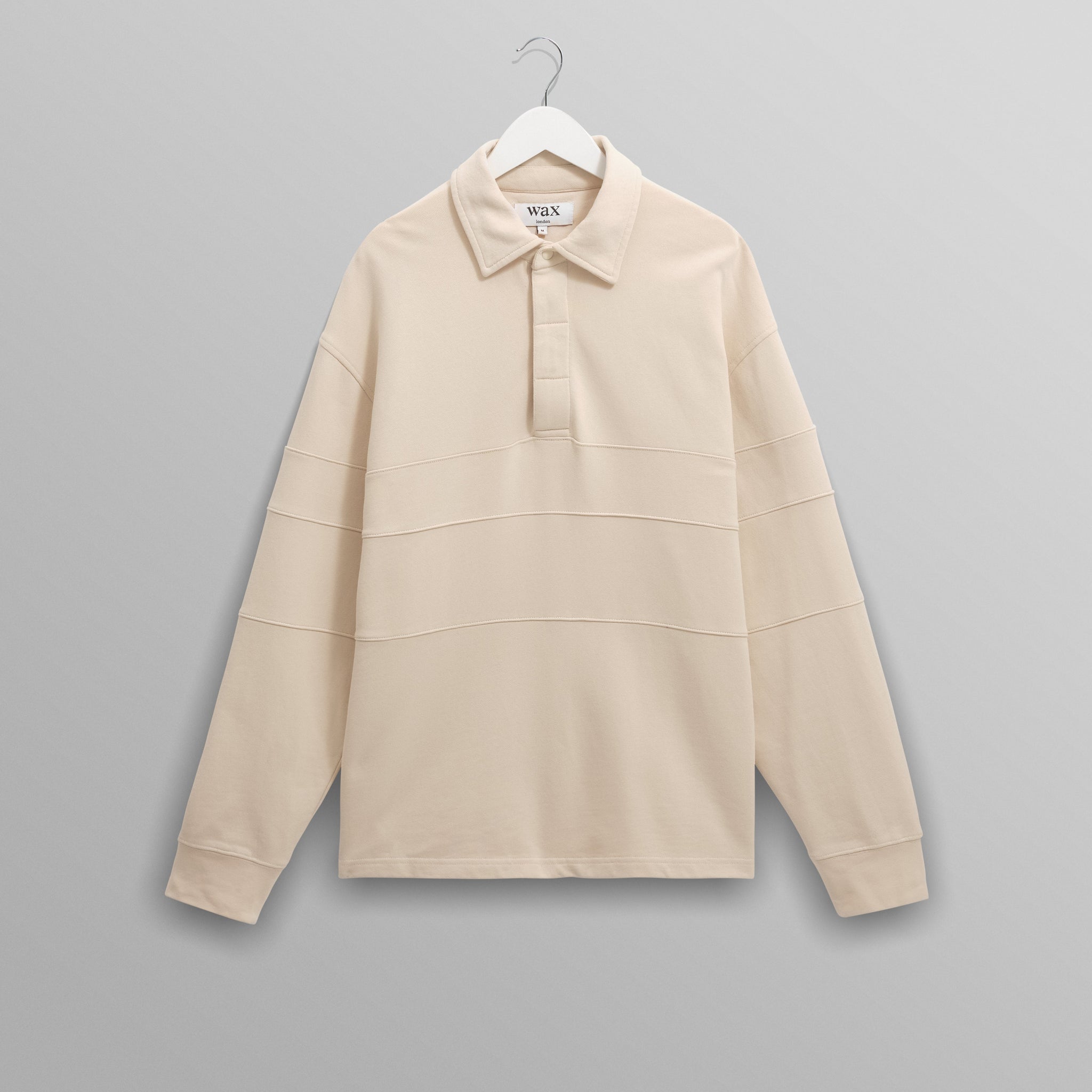 wax london men's Blen - Ecru Organic Cotton Rugby Shirt