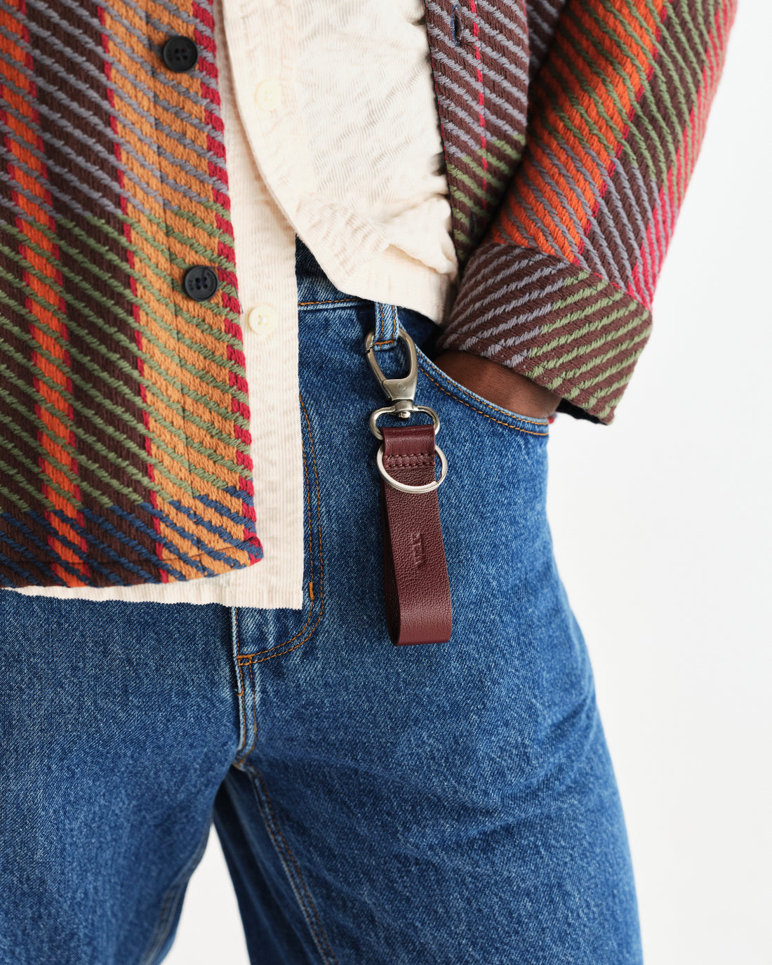 wax london men's Boston - Cherry Retro Grain Leather Keyring