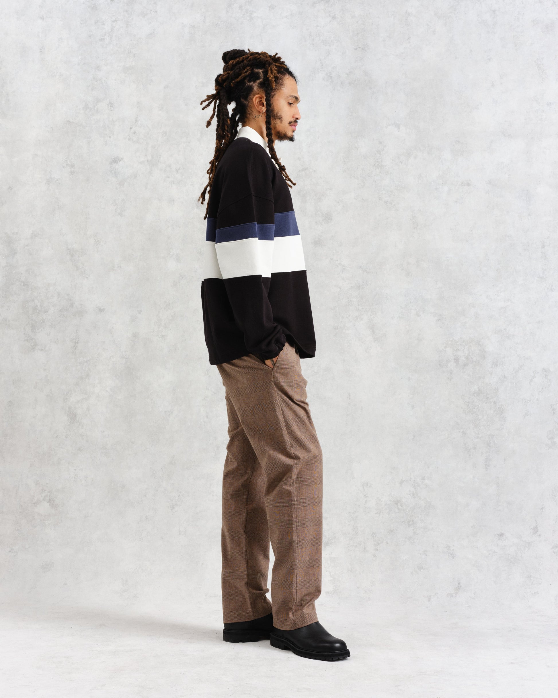wax london men's Bow - Black Striped Organic Cotton Rugby Shirt