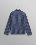 wax london men's Breton - Indigo And Ecru Geometric Grid Stitch Overshirt