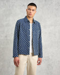 wax london men's Breton - Indigo And Ecru Geometric Grid Stitch Overshirt