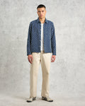 wax london men's Breton - Indigo And Ecru Geometric Grid Stitch Overshirt