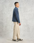 wax london men's Breton - Indigo And Ecru Geometric Grid Stitch Overshirt