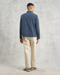 wax london men's Breton - Indigo And Ecru Geometric Grid Stitch Overshirt