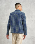 wax london men's Breton - Indigo And Ecru Geometric Grid Stitch Overshirt
