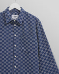 wax london men's Breton - Indigo And Ecru Geometric Grid Stitch Overshirt