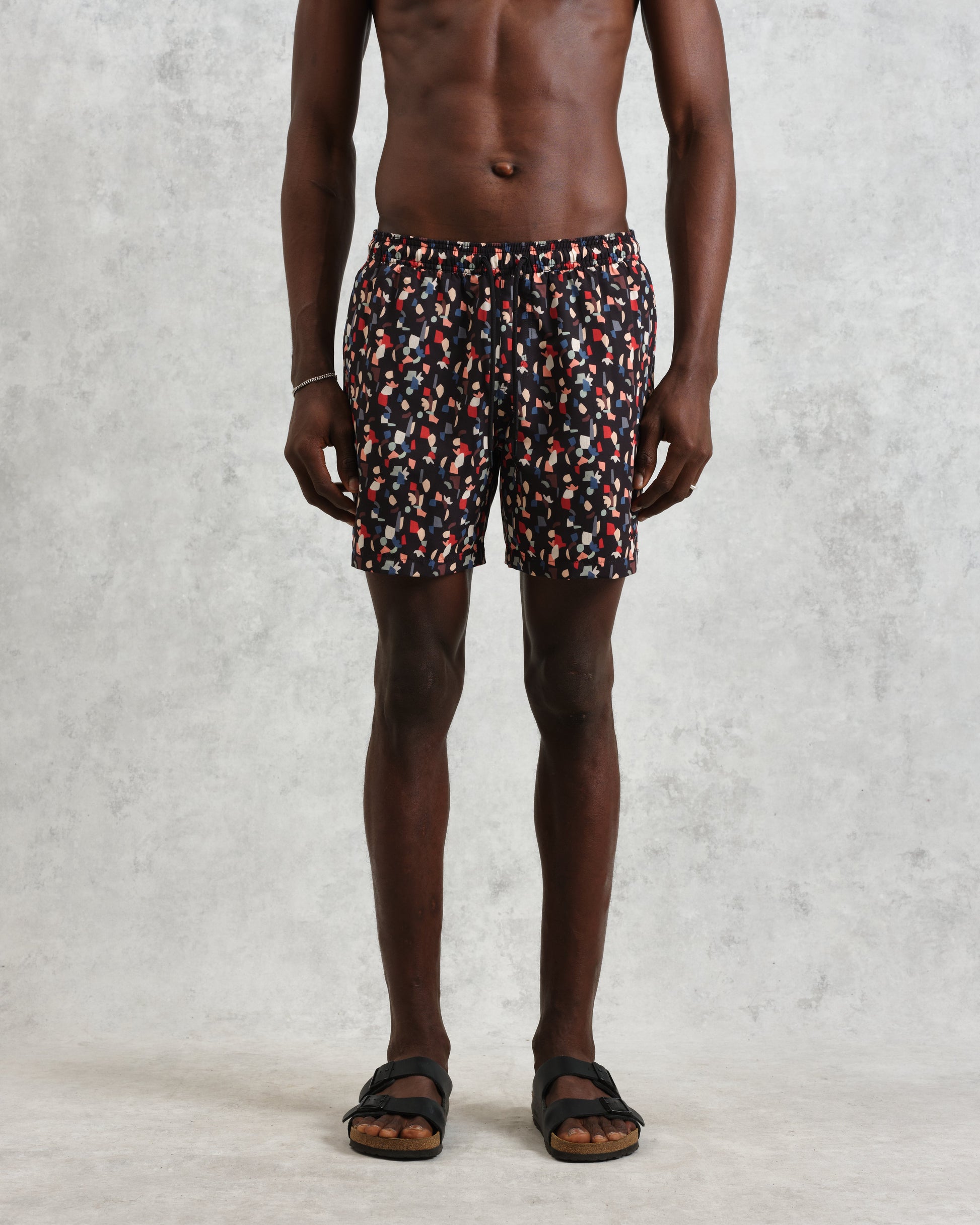 wax london men's Brockwell - Black Geometric Logo Swim Shorts