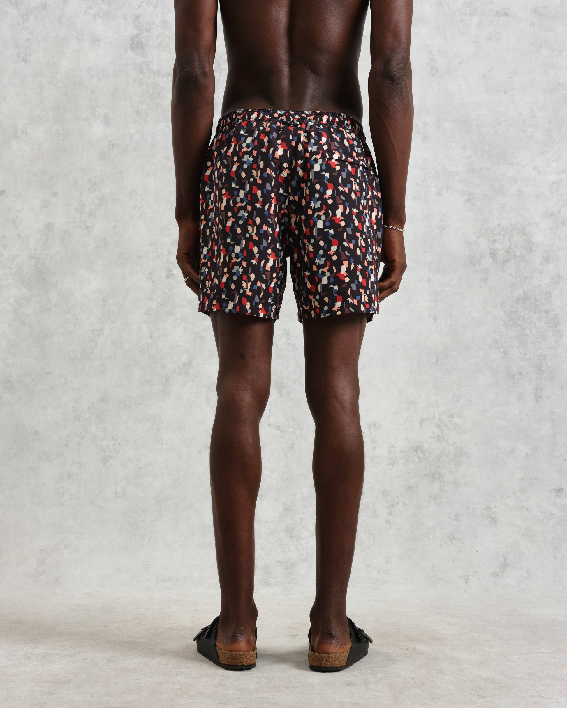 wax london men's Brockwell - Black Geometric Logo Swim Shorts