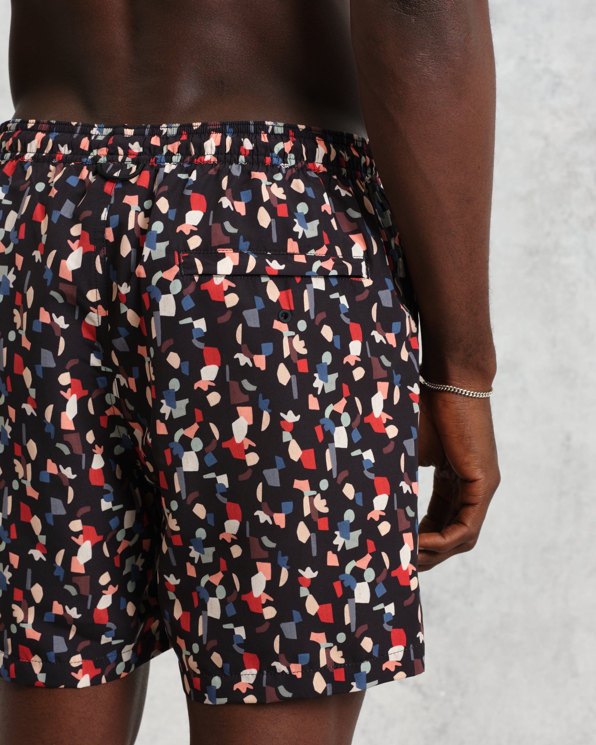 wax london men's Brockwell - Black Geometric Logo Swim Shorts