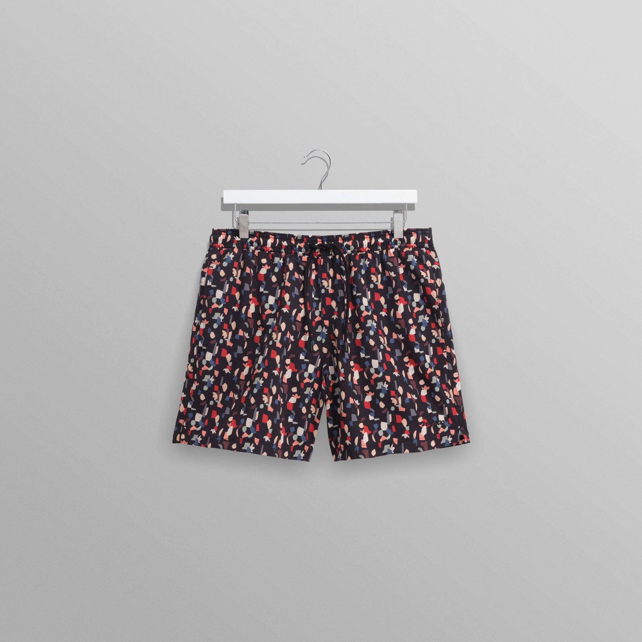 wax london men's Brockwell - Black Geometric Logo Swim Shorts