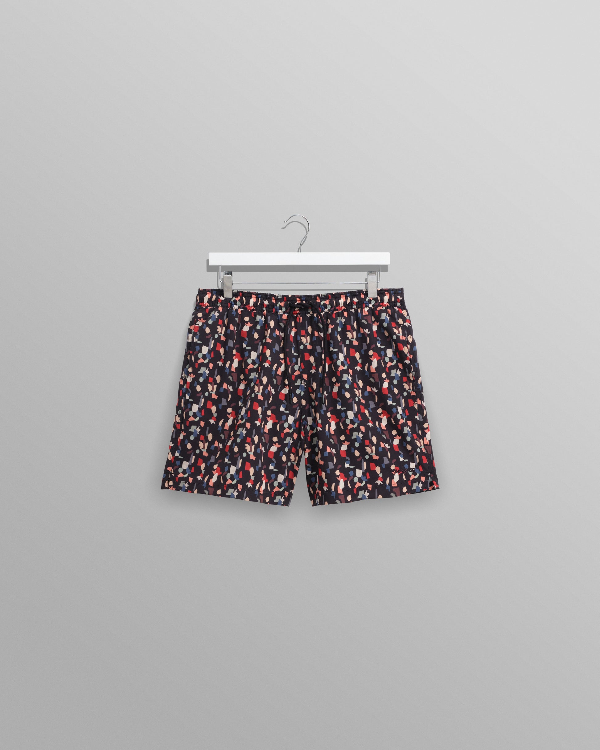 wax london men's Brockwell - Black Geometric Logo Swim Shorts