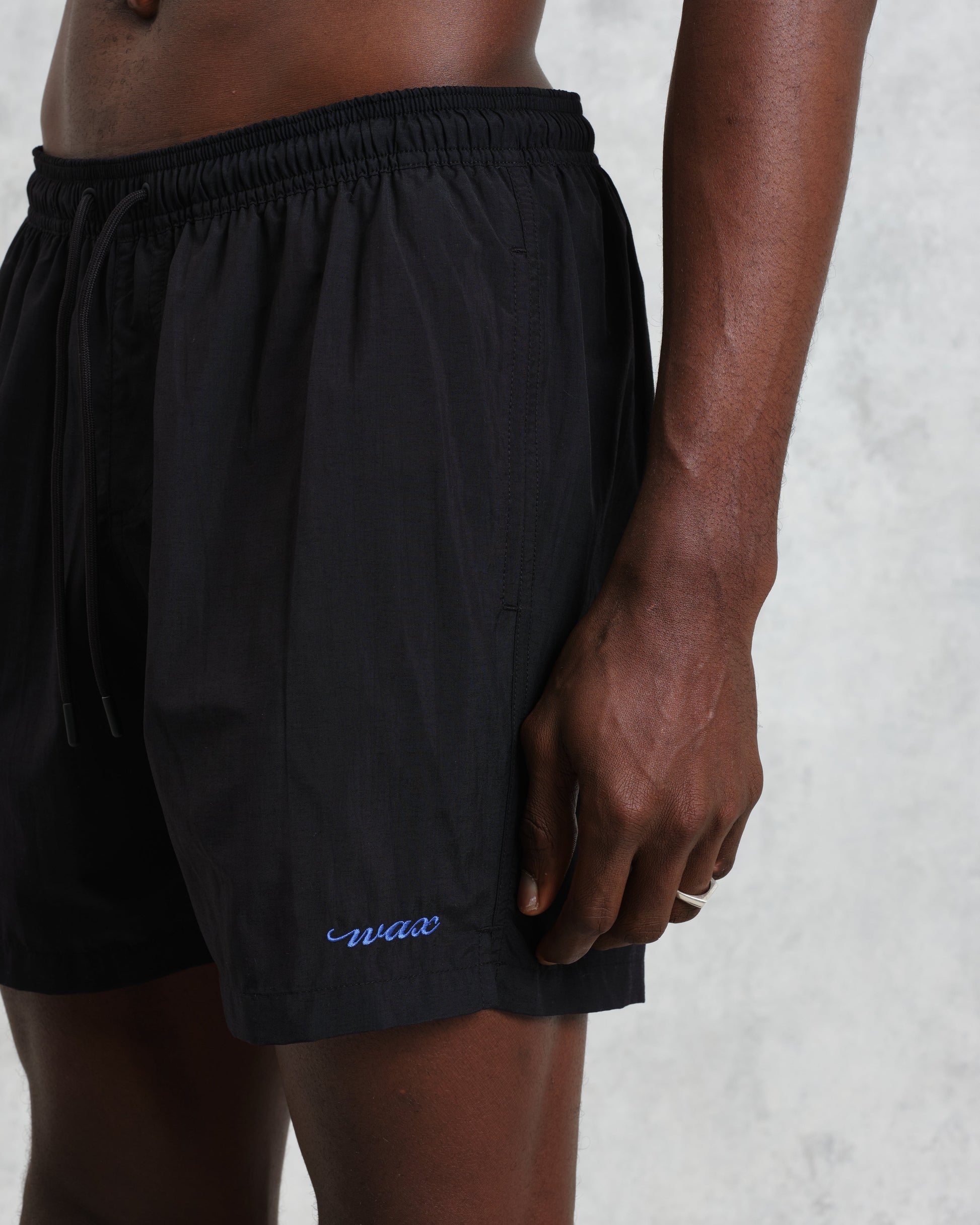 wax london men's Brockwell - Black Logo Swim Shorts