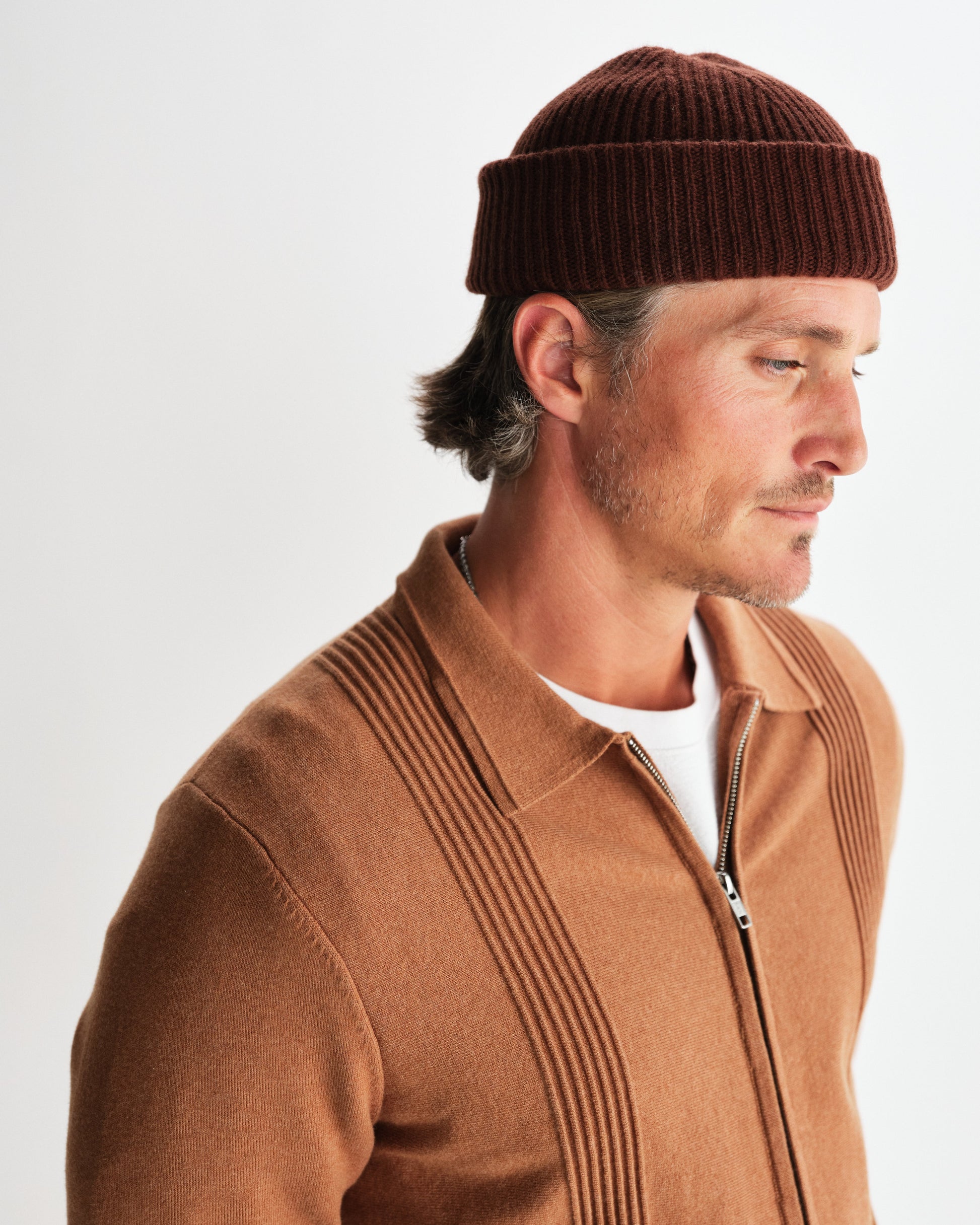 wax london men's Brook - Brown Single Rib Wool Beanie