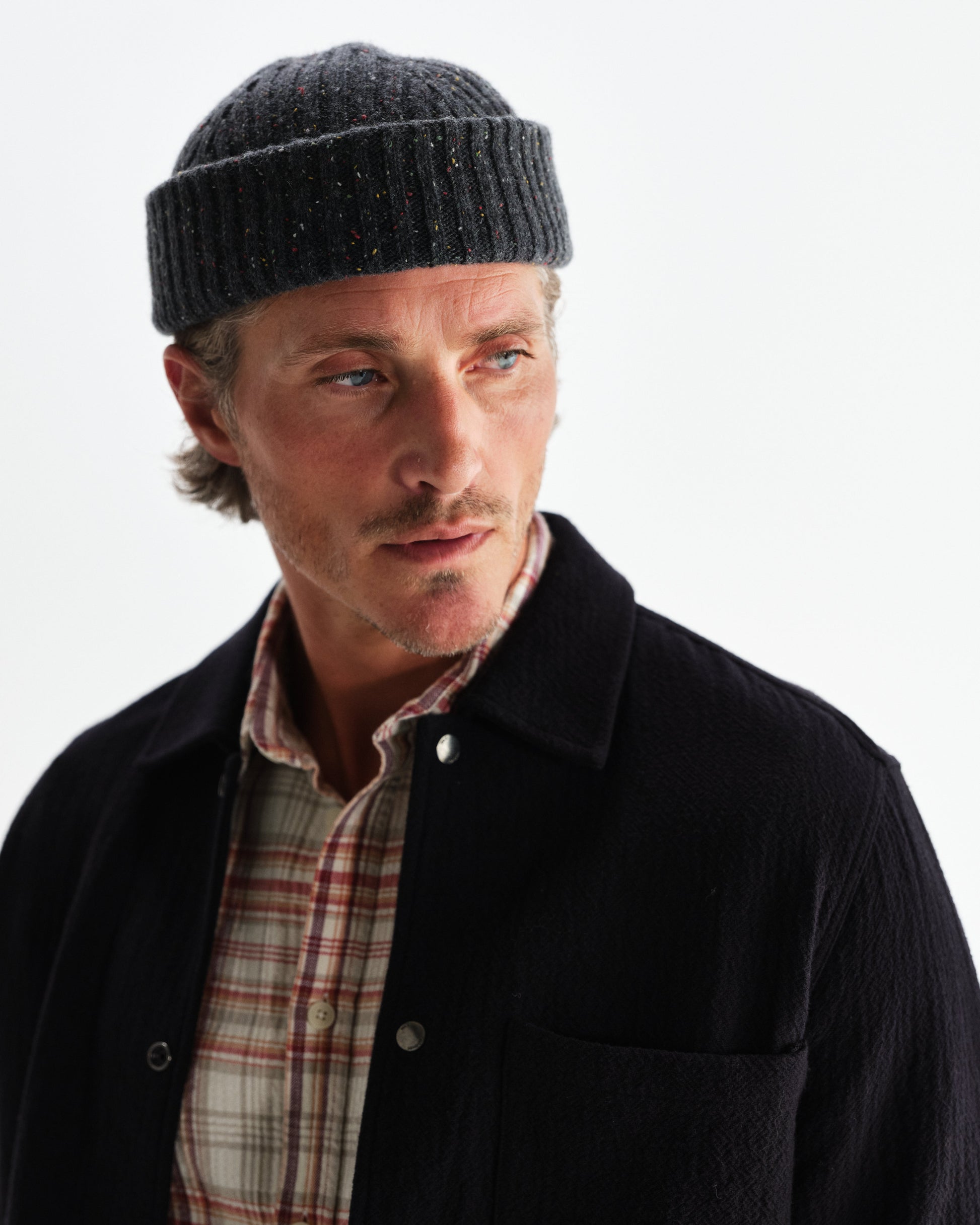 wax london men's Brook - Charcoal Donegal Single Rib Wool Beanie