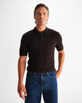 wax london men's Bury - Dark Brown Stripe Zip Polo