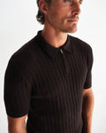 wax london men's Bury - Dark Brown Stripe Zip Polo