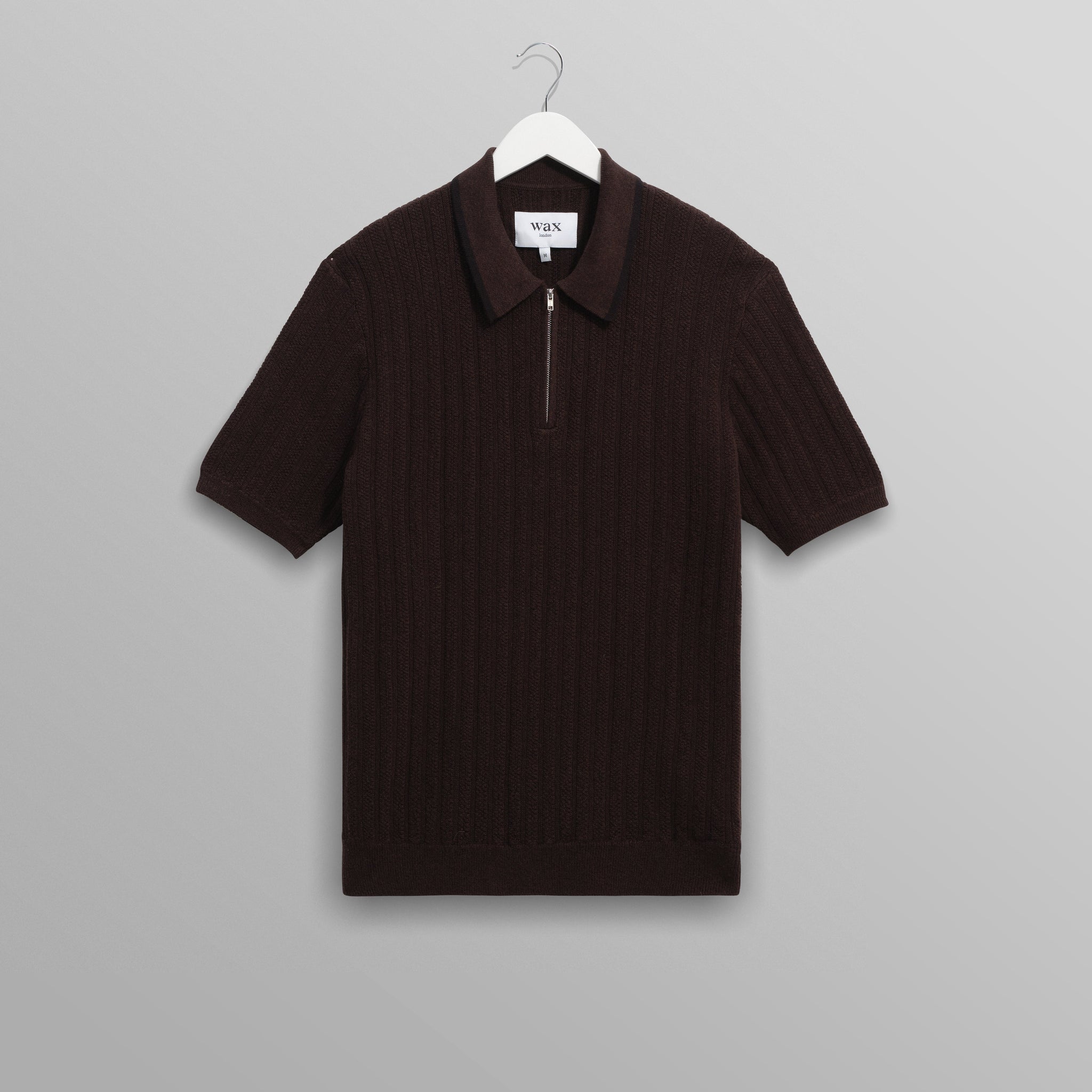 wax london men's Bury - Dark Brown Stripe Zip Polo