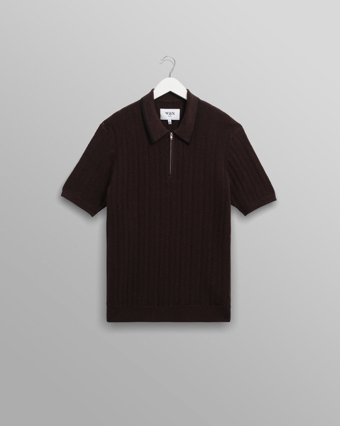 wax london men's Bury - Dark Brown Stripe Zip Polo