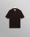 wax london men's Bury - Dark Brown Stripe Zip Polo