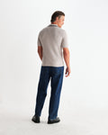 wax london men's Bury - Natural Melange Stripe Zip Polo