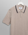 wax london men's Bury - Natural Melange Stripe Zip Polo