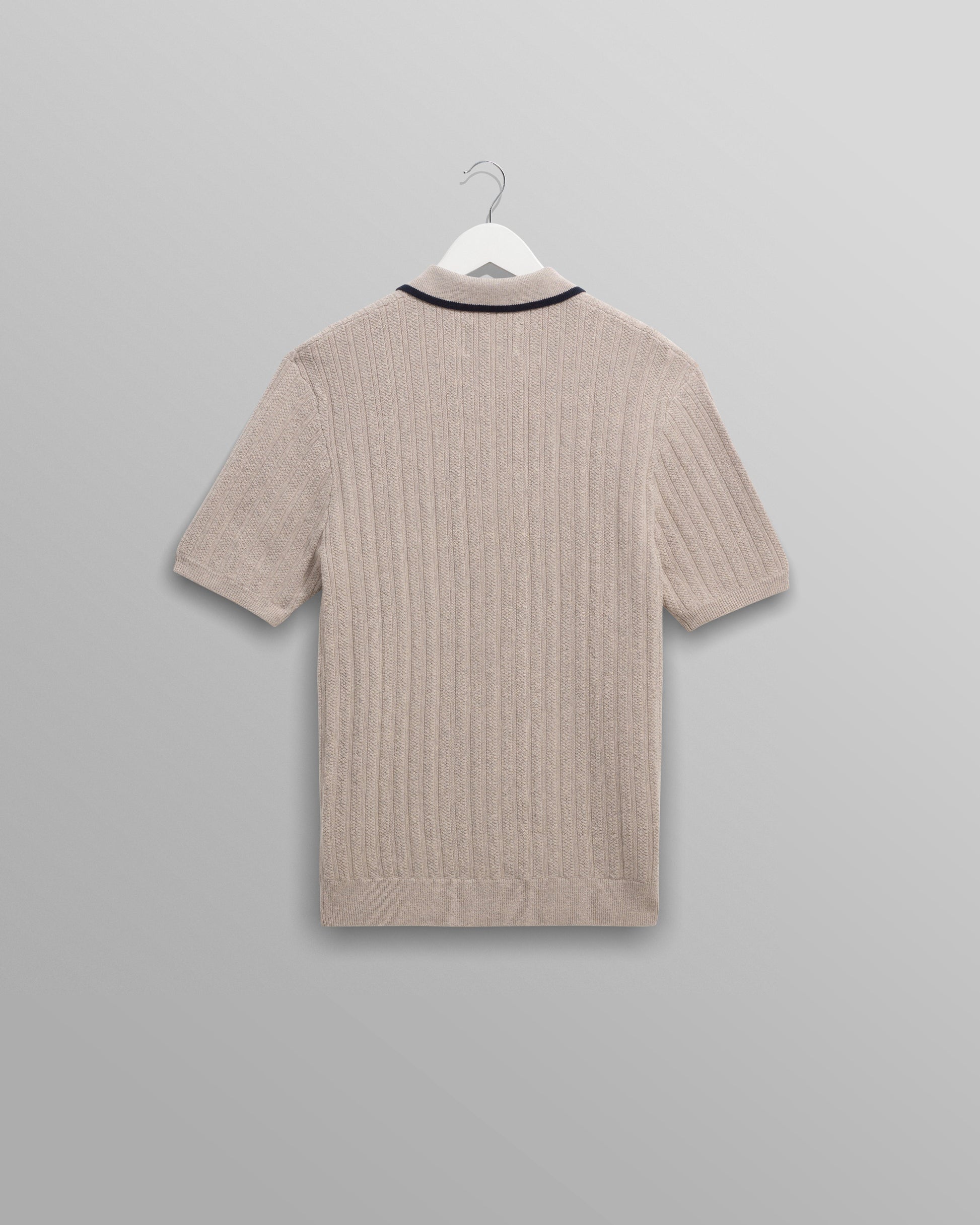 wax london men's Bury - Natural Melange Stripe Zip Polo