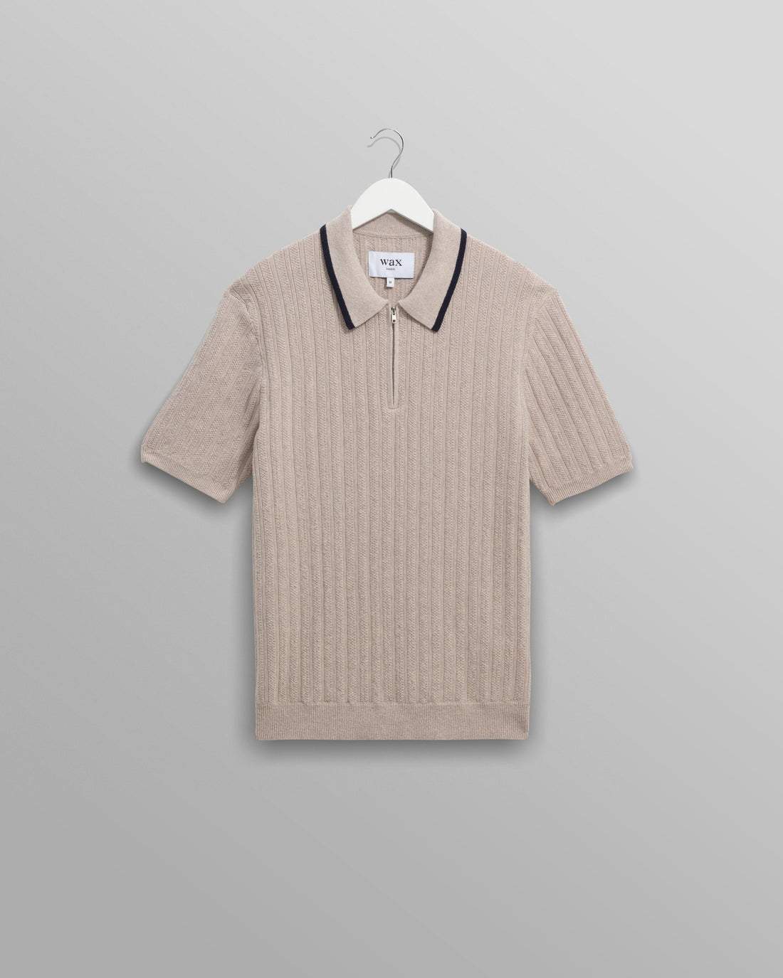wax london men's Bury - Natural Melange Stripe Zip Polo