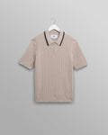 wax london men's Bury - Natural Melange Stripe Zip Polo