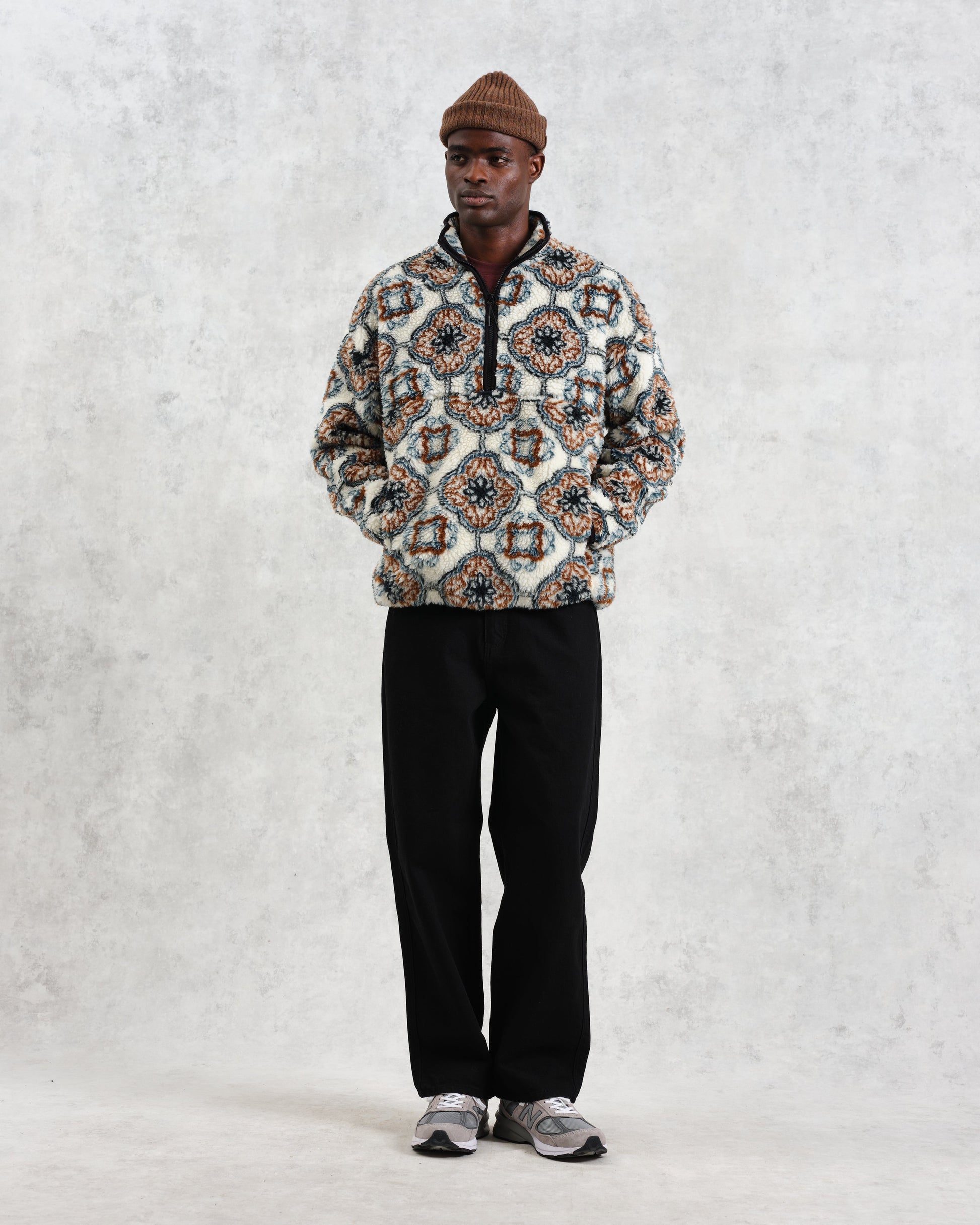 wax london men's Camley - Ecru Tile Print Fleece