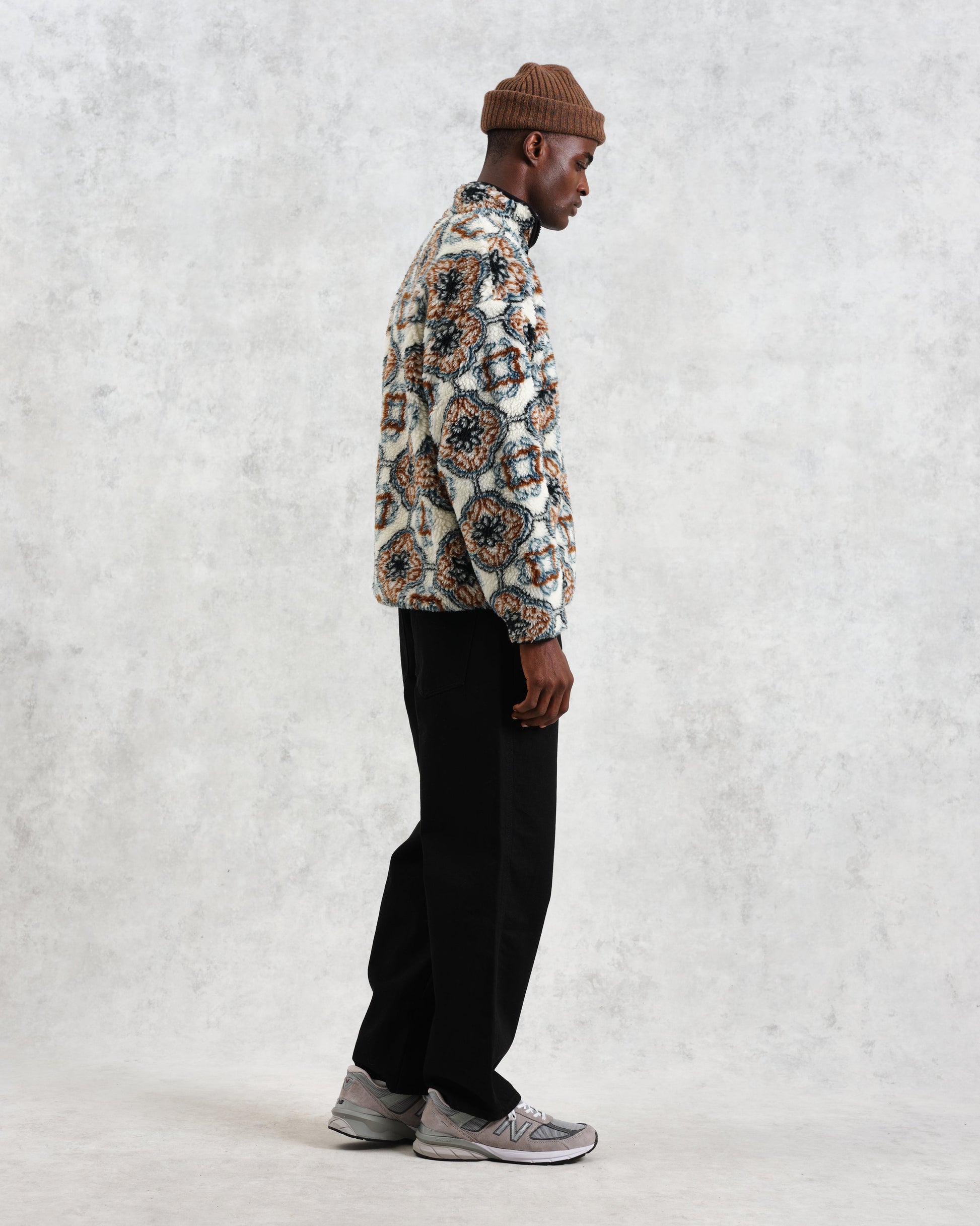 wax london men's Camley - Ecru Tile Print Fleece