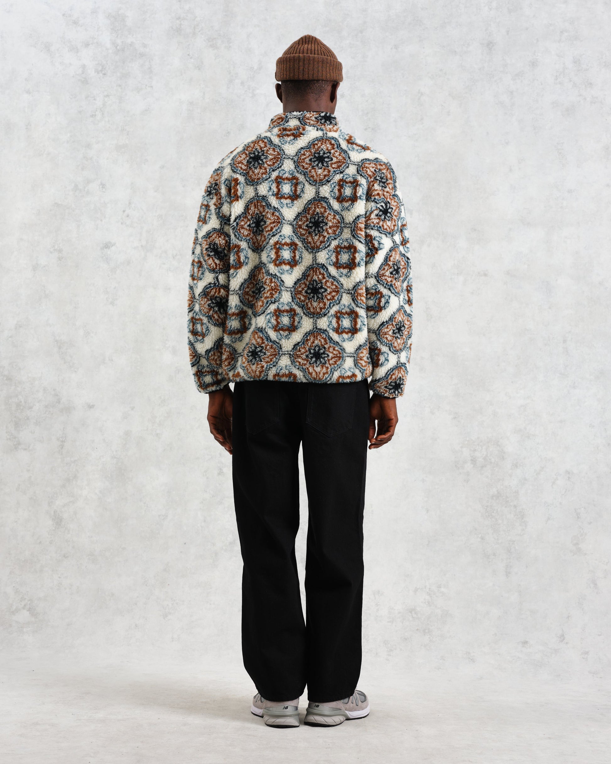 wax london men's Camley - Ecru Tile Print Fleece