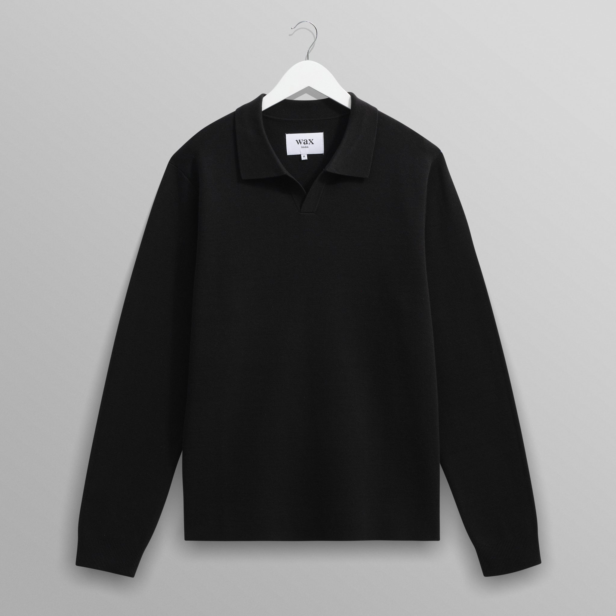 wax london men's Carter - Black Open Collar Milano Knit Polo