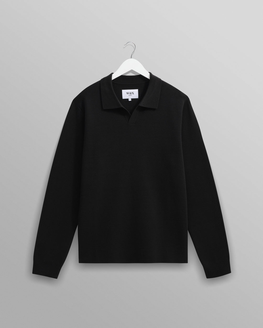 wax london men's Carter - Black Open Collar Milano Knit Polo