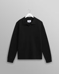 wax london men's Carter - Black Open Collar Milano Knit Polo