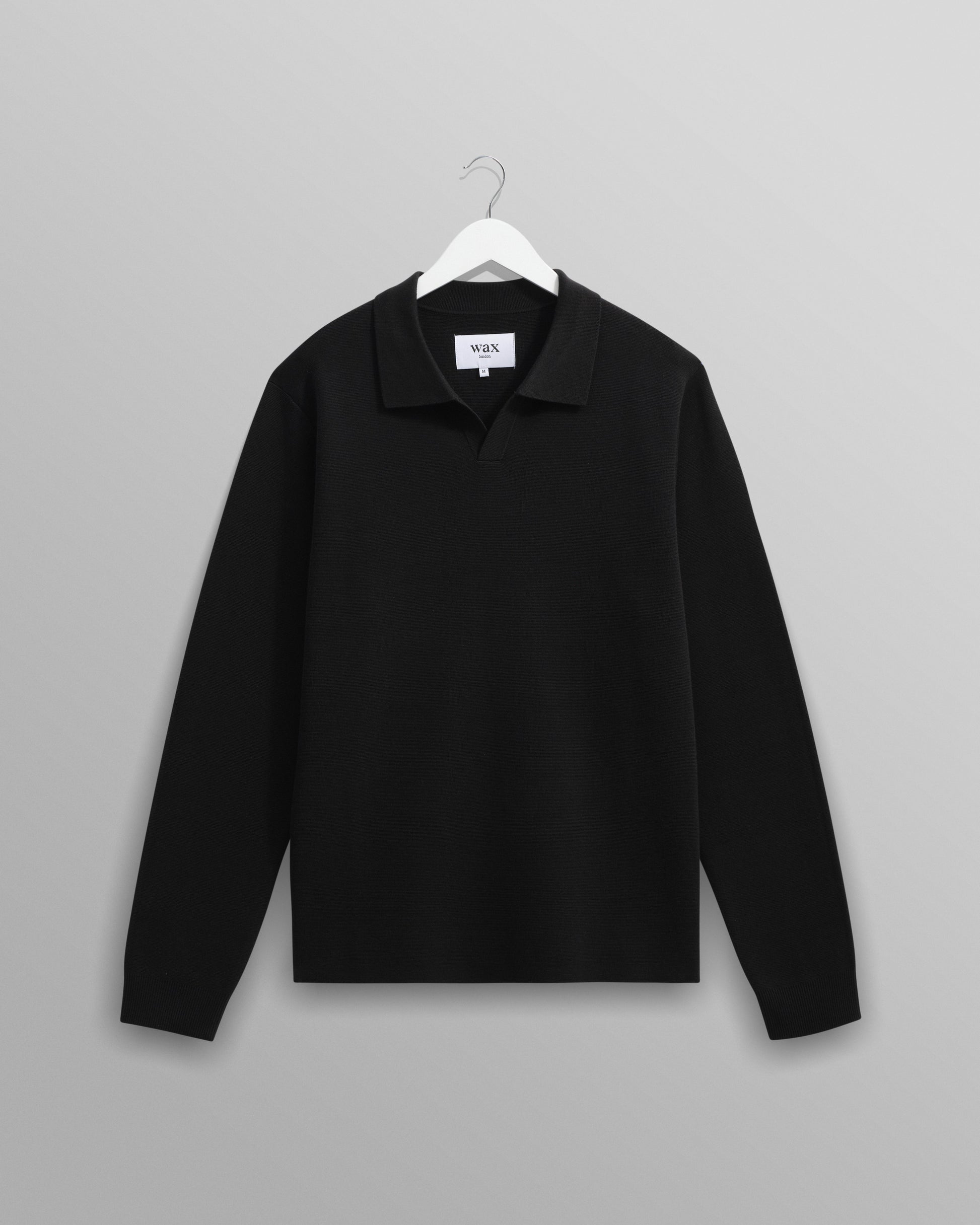 wax london men's Carter - Black Open Collar Milano Knit Polo