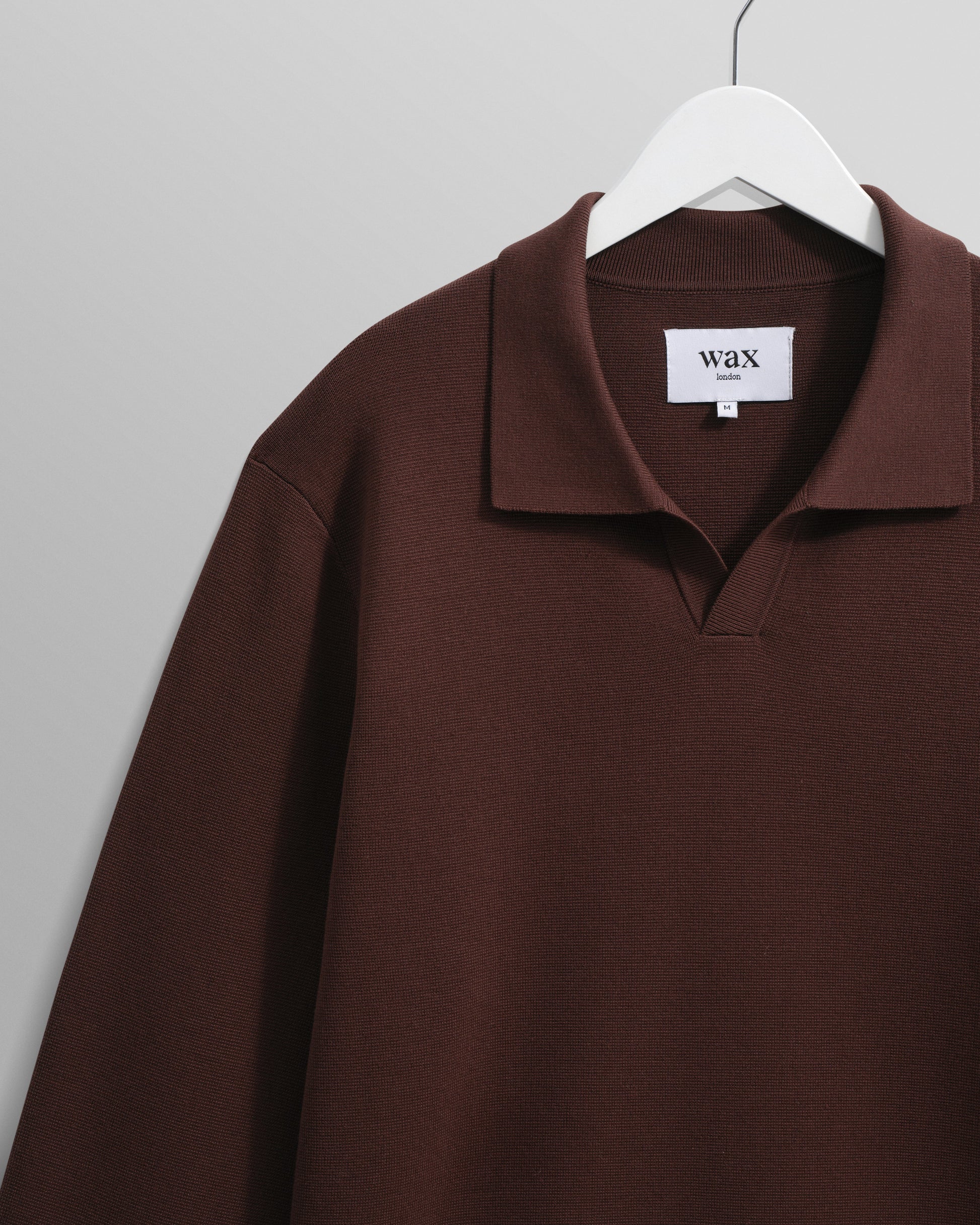 wax london men's Carter - Brown Open Collar Milano Knit Polo