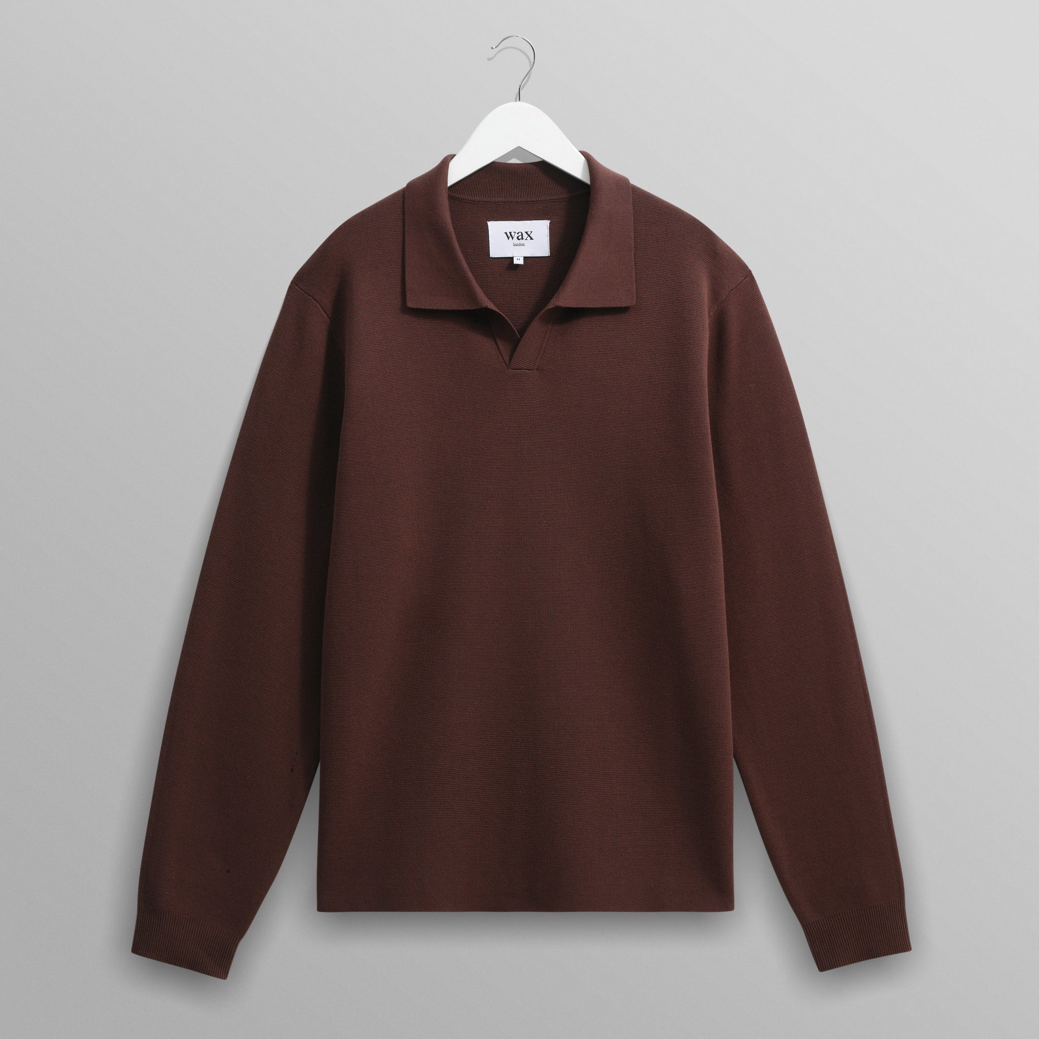 wax london men's Carter - Brown Open Collar Milano Knit Polo