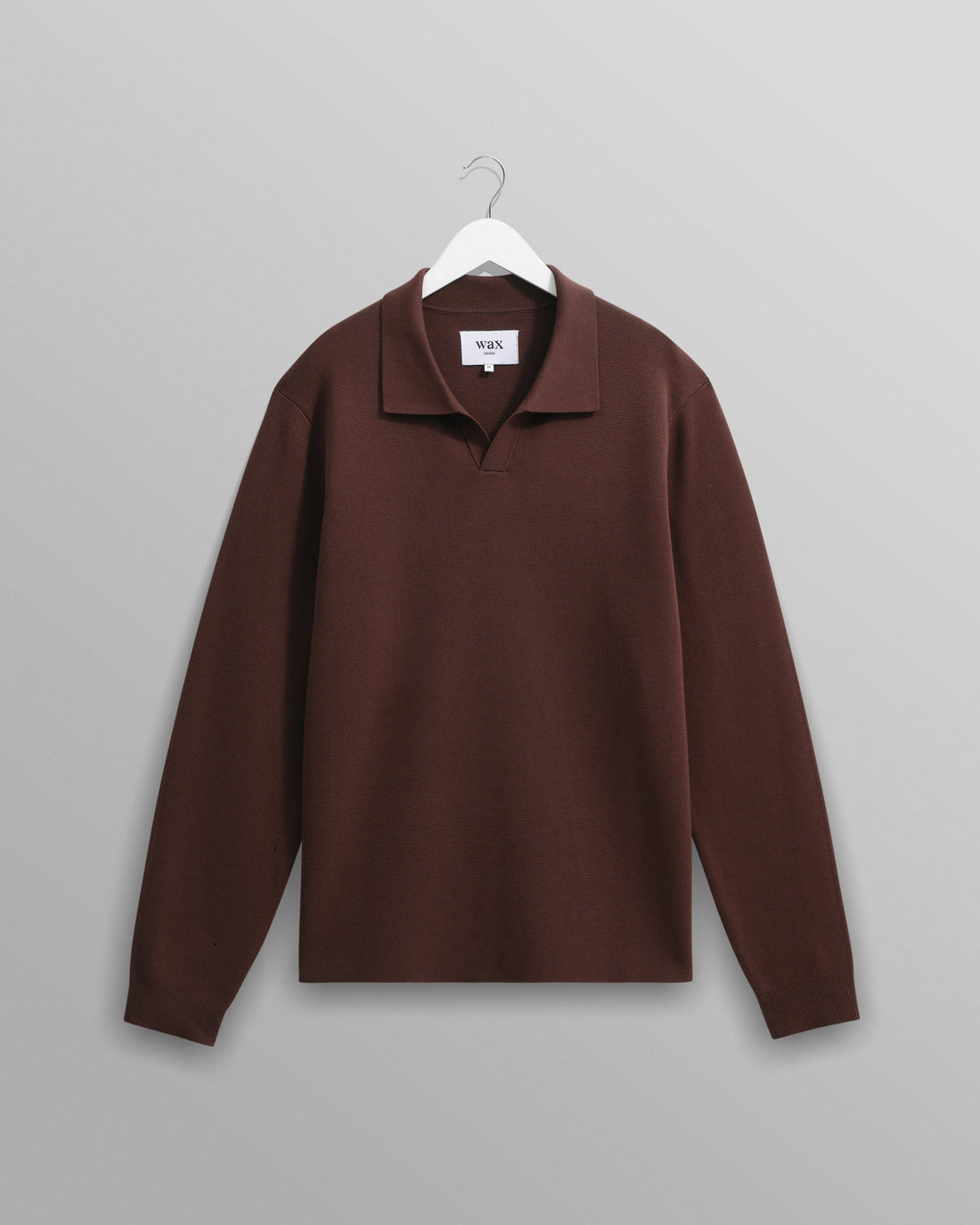 wax london men's Carter - Brown Open Collar Milano Knit Polo